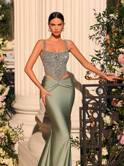 faded olive evening gown