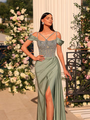 faded olive evening gown