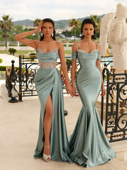 two sage evening gowns