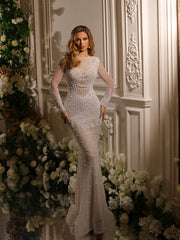 bridal gown covered in pearls